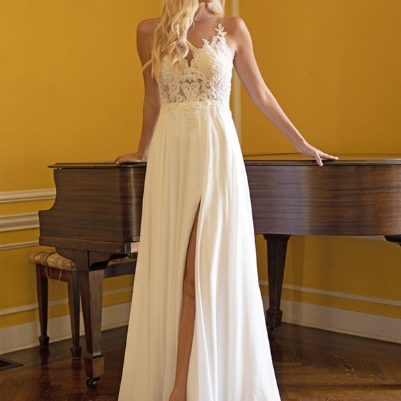 Illusion Neck Leg Slit A-Line Evening Dress AC375